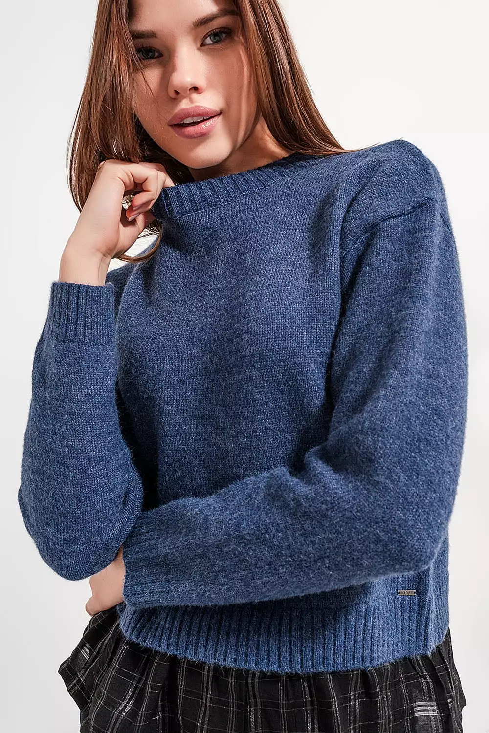 2 in 1 Jumper with Shirt Underlay in Navy