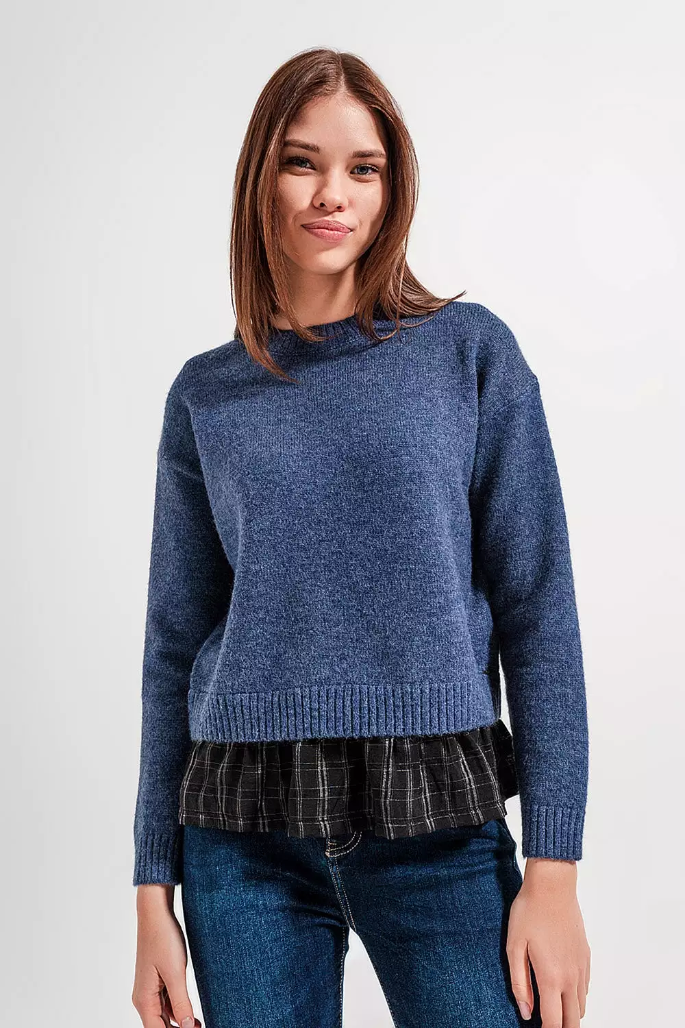 2 in 1 Jumper with Shirt Underlay in Navy