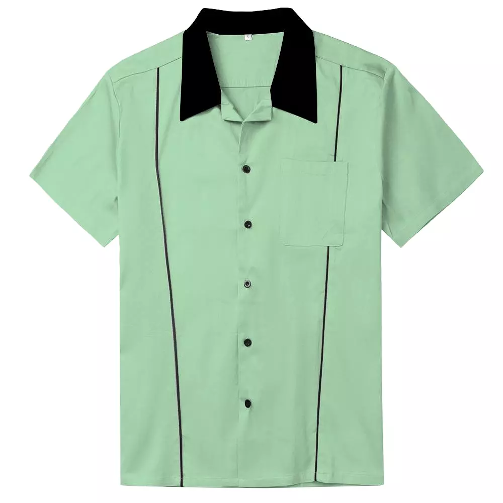 2022 Grey Brown Green Men Shirt Cotton Button Up Classic Retro Bowling Shirt short sleeve shirts