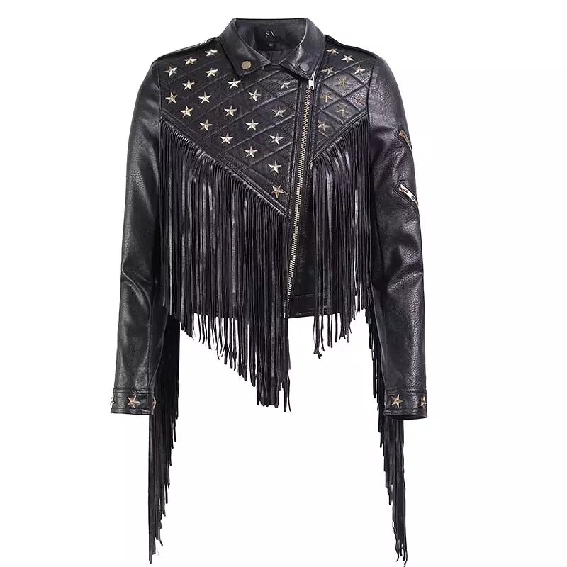 2023 New Women Luxury Biker Leather Jacket Tassels star Rivet hip Leather Jackets