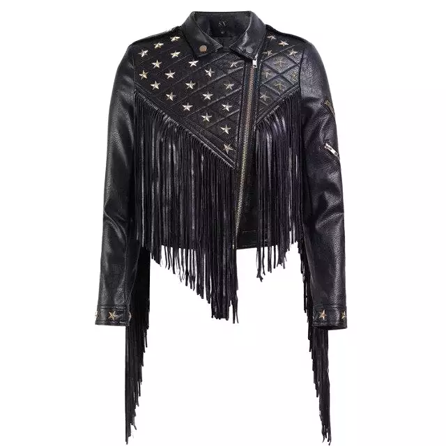 2023 New Women Luxury Biker Leather Jacket Tassels star Rivet hip Leather Jackets