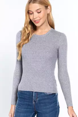 Active Basic Full Size Ribbed Round Neck Long Sleeve Knit Top