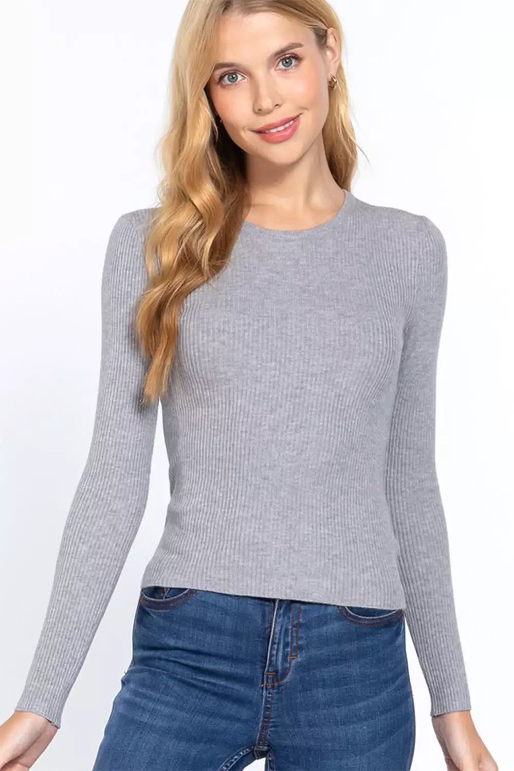 Active Basic Full Size Ribbed Round Neck Long Sleeve Knit Top