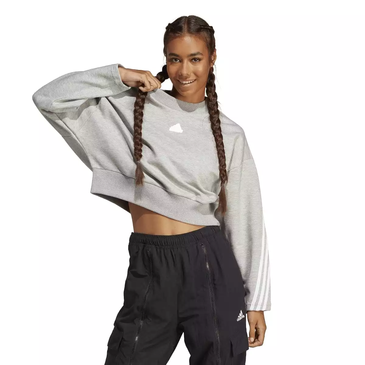 ADIDAS WOMEN'S FUTURE ICONS 3-STRIPES GREY SWEATSHIRT