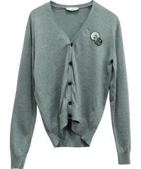 AMI PARIS Paris Wolf Patch Cardigan in Grey Wool