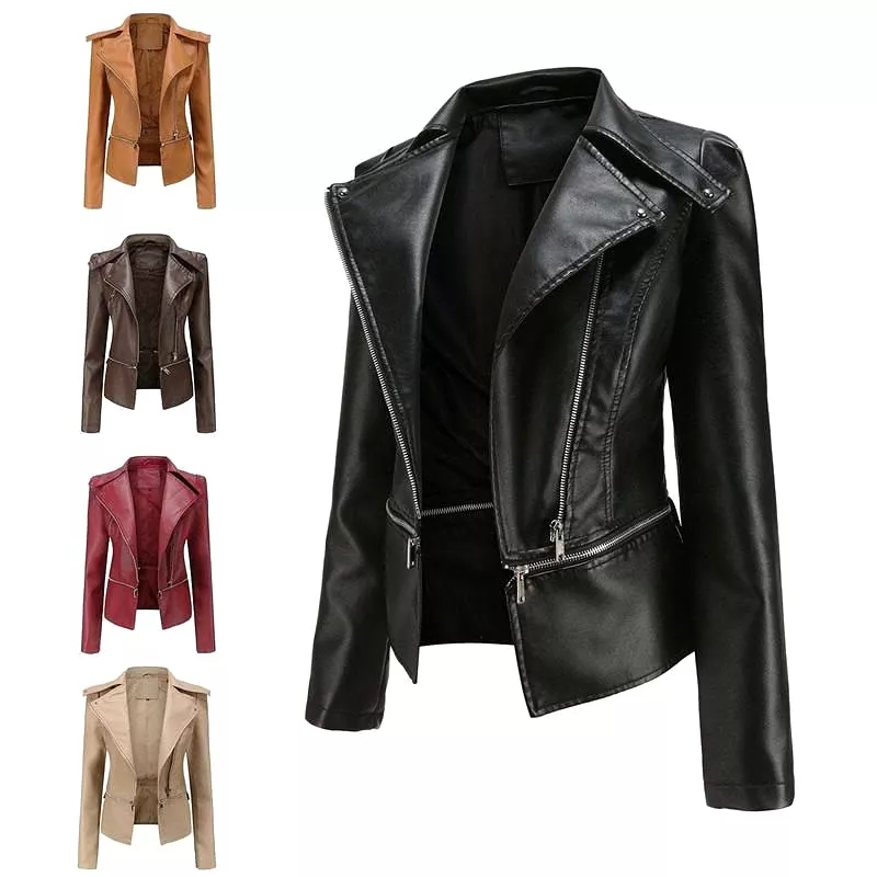 Ashore Shop Gothic Soft Leather Women Autumn Jacket Black Moto Jacket Zippers Long Sleeve Female PU Faux Bblack Leather Jacket P