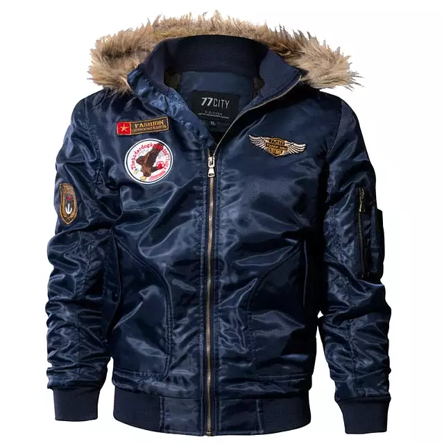 Ashore Shop Men's Winter Fur Collar Naval Air Style Bomber Jacket