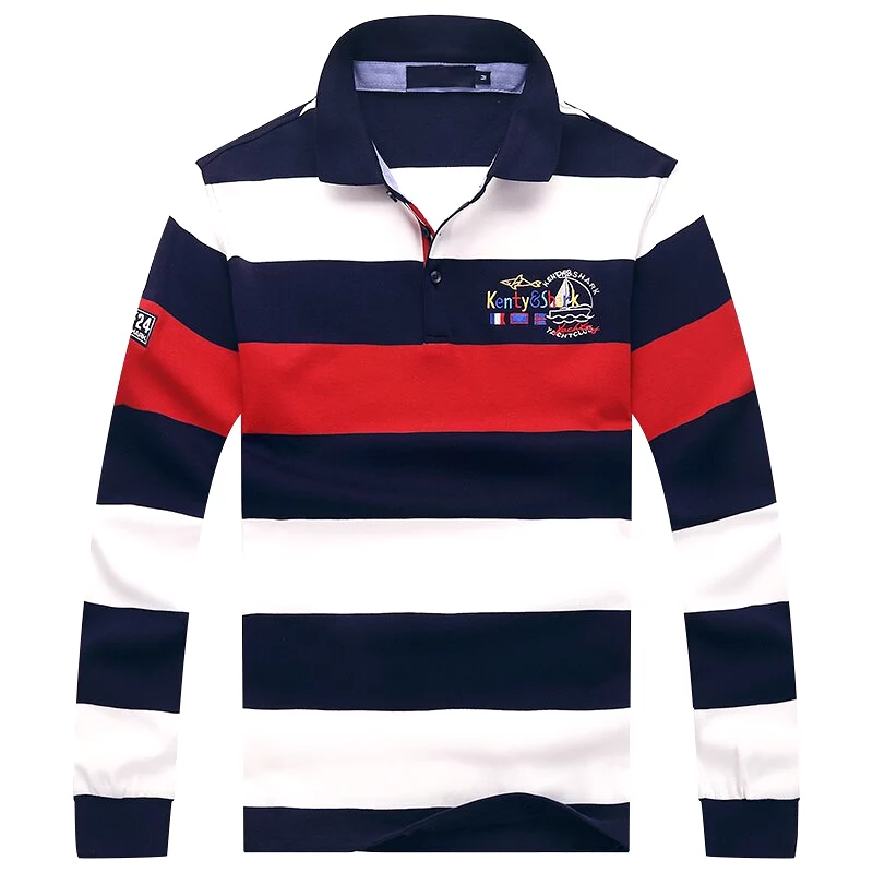 Ashore Shop Polo Shirt Men Long Sleeve High Quality Striped Pullovers Men 3D Embroidery Polo Shirts Tops