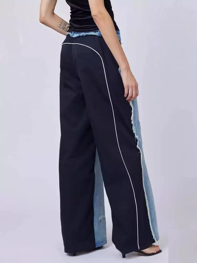 Ashore Shop Women's Jeans Loose  Blue Wid-leg Floor-length Cotton Pants