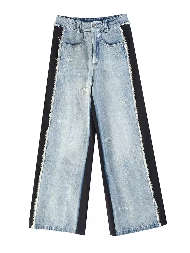 Ashore Shop Women's Jeans Loose  Blue Wid-leg Floor-length Cotton Pants