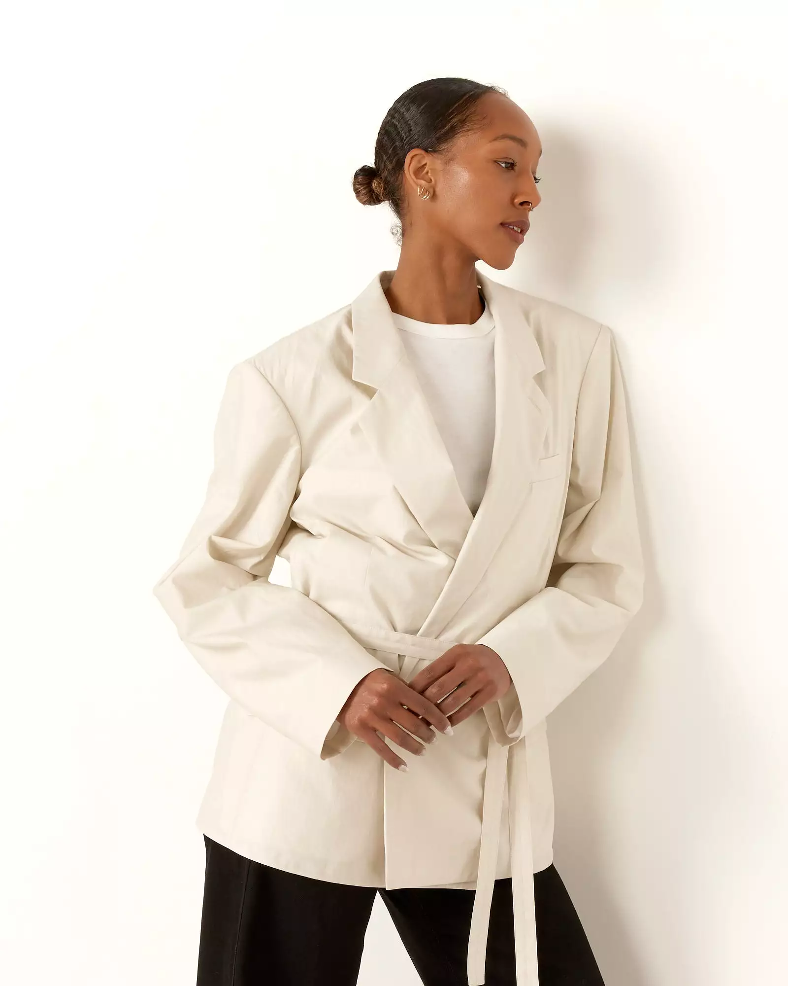 Belted Light Tailored Jacket in Pale Mastic