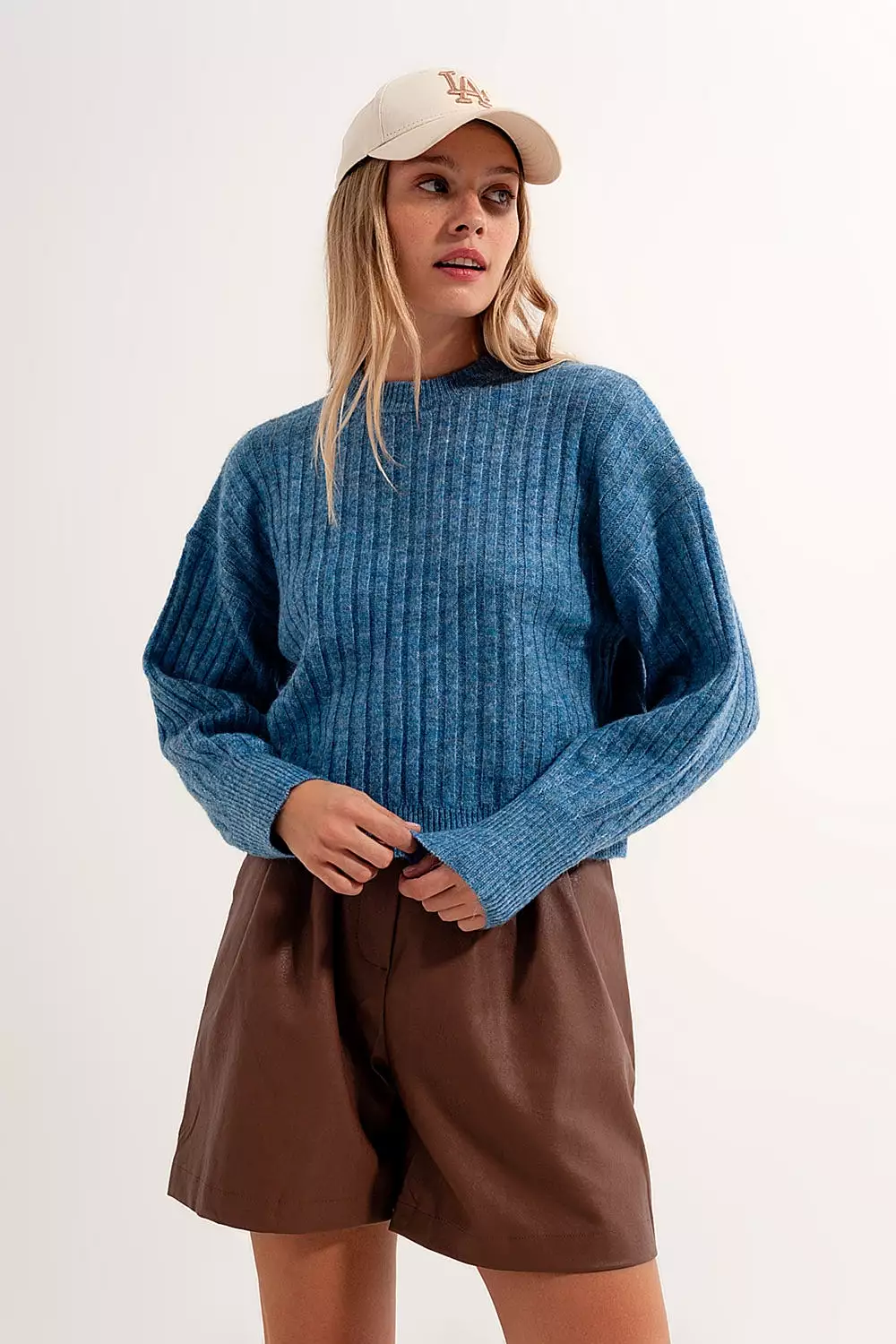 Boxy Chunky Stitch Sweater in Blue