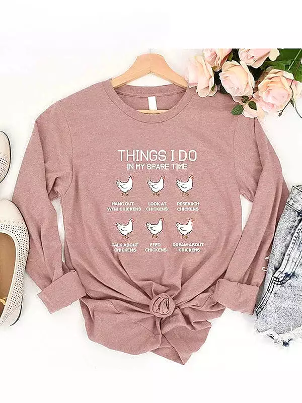 Chicken Print Long Sleeve Women's T-Shirt