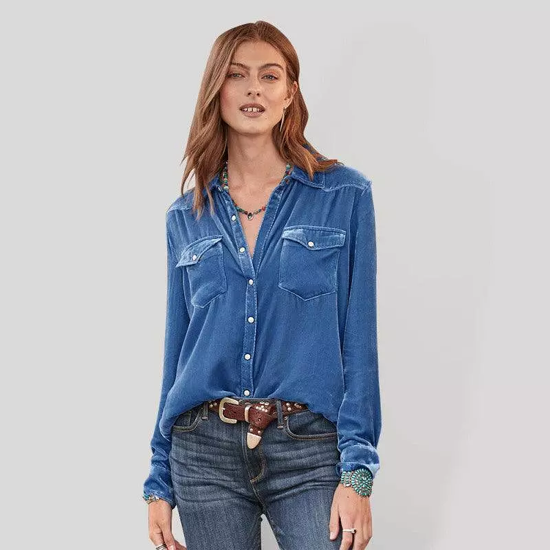 Double-Pocketed Velvet Women Shirt