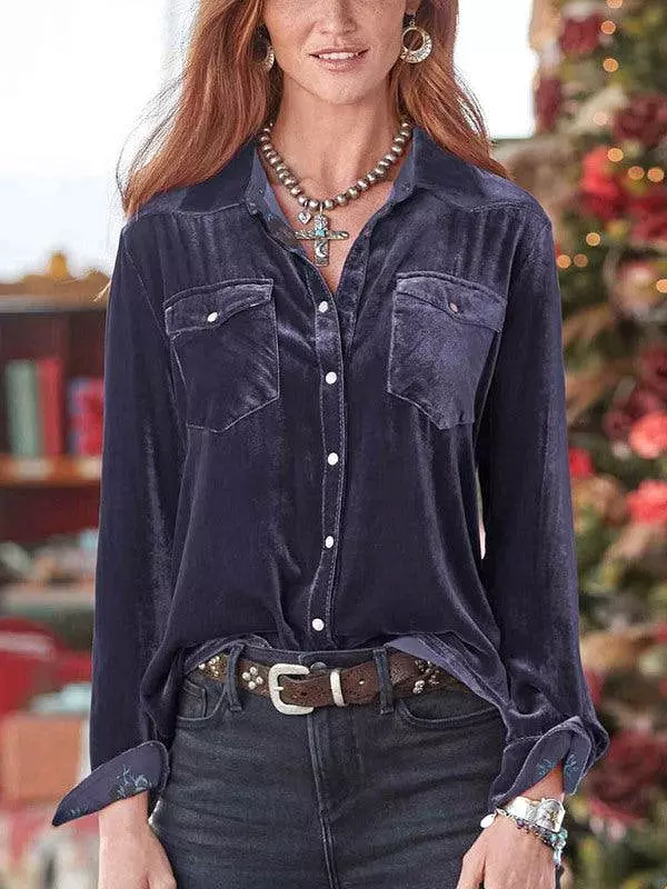 Double-Pocketed Velvet Women Shirt