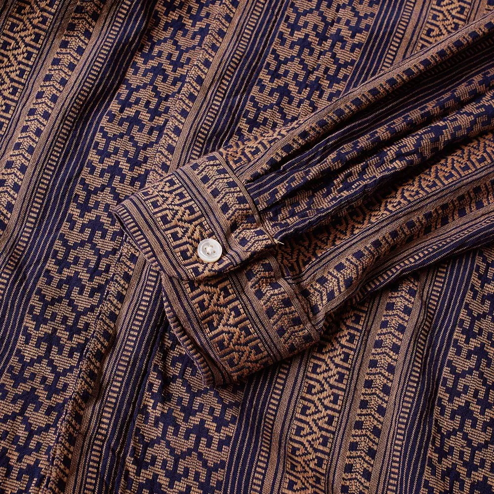 Engineered Garments Short Collar ShirtKhaki & Navy Multi Stripe