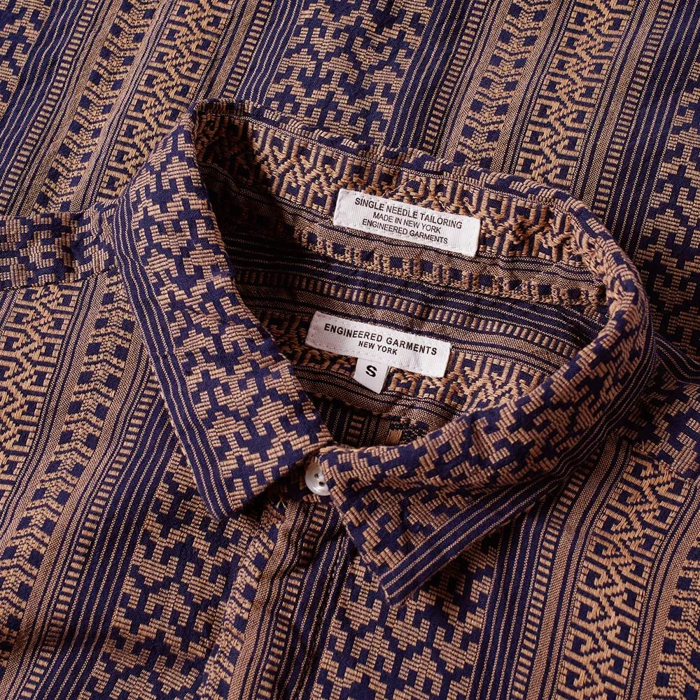 Engineered Garments Short Collar ShirtKhaki & Navy Multi Stripe