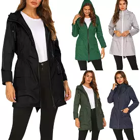 Fashion Women Rain Jacket Solid Color Long Sleeve Outdoor Waterproof Hooded Raincoat Windproof Plus Size Climbling Sportwear