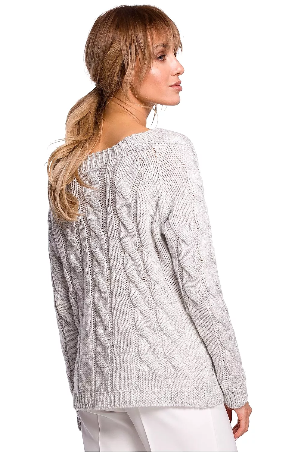 Fitted Jumper with Boat Neckline in Light Grey