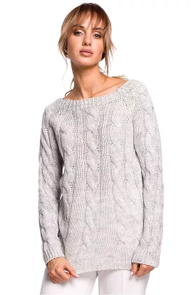 Fitted Jumper with Boat Neckline in Light Grey