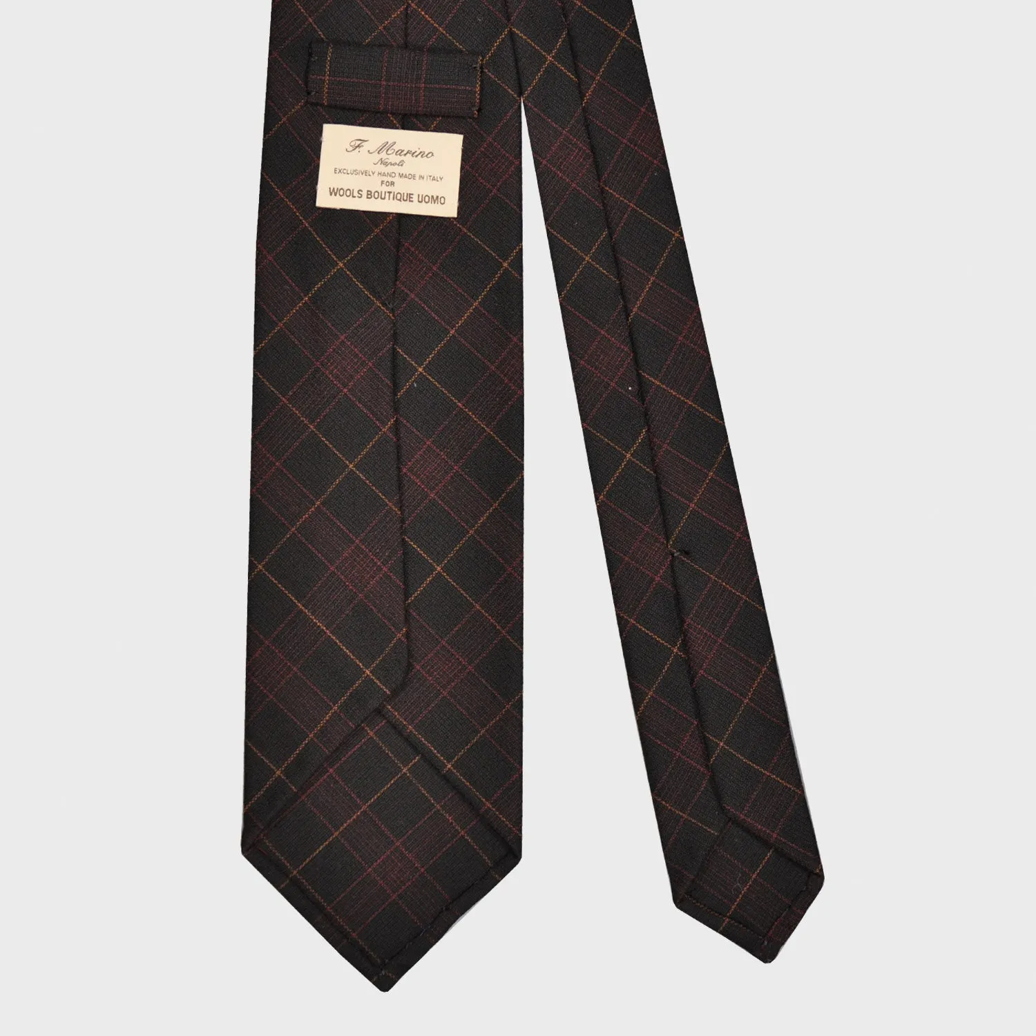 F.Marino Checked Wool Tie 3 Folds Gold