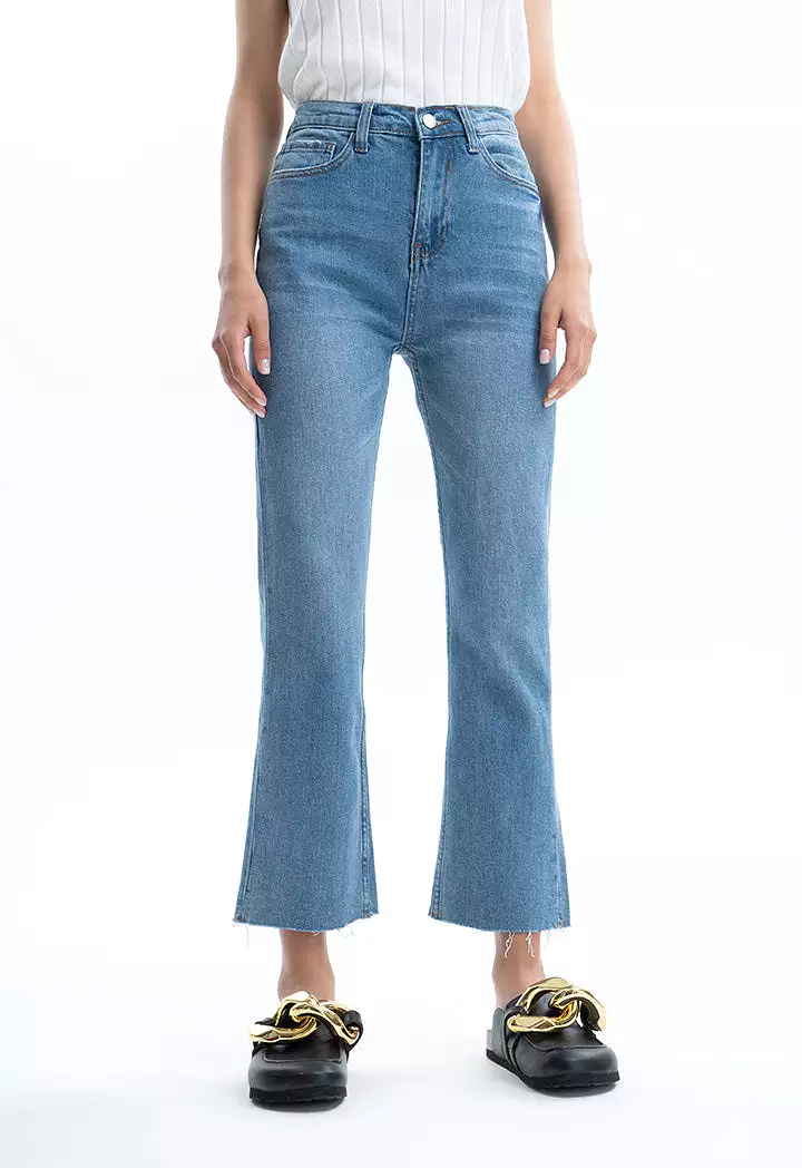 Frayed Hem Solid Jeans