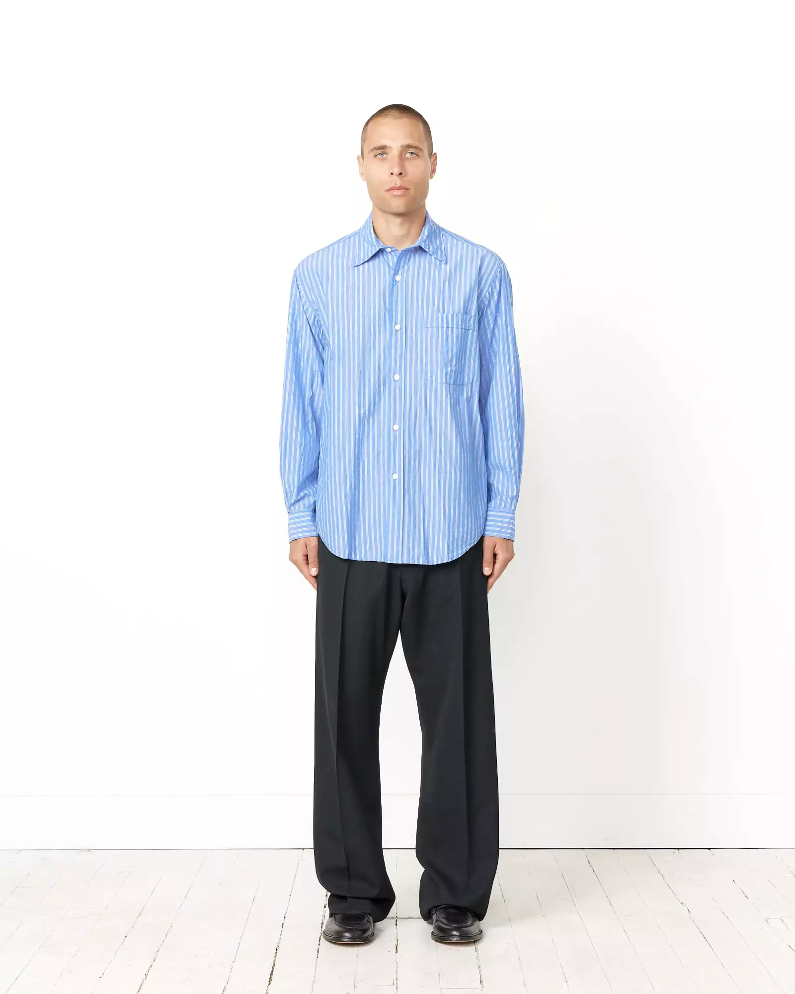 Gio Shirt in Crushed Cotton Blue Stripe