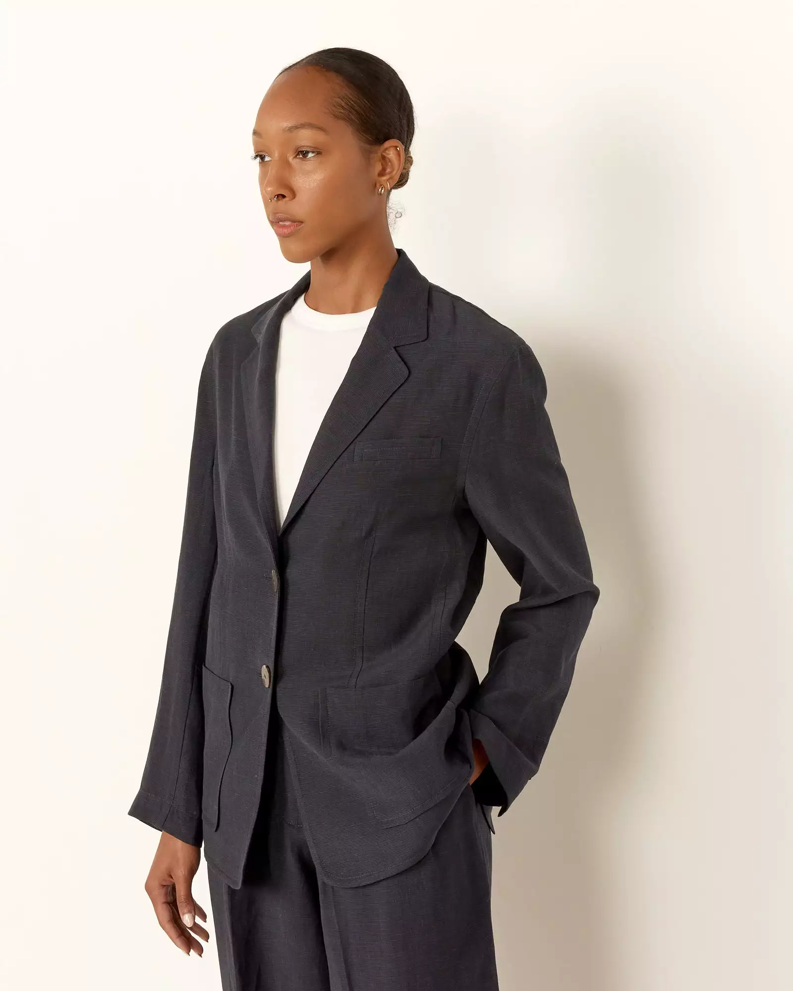 Linen Blend Jacket in Navy