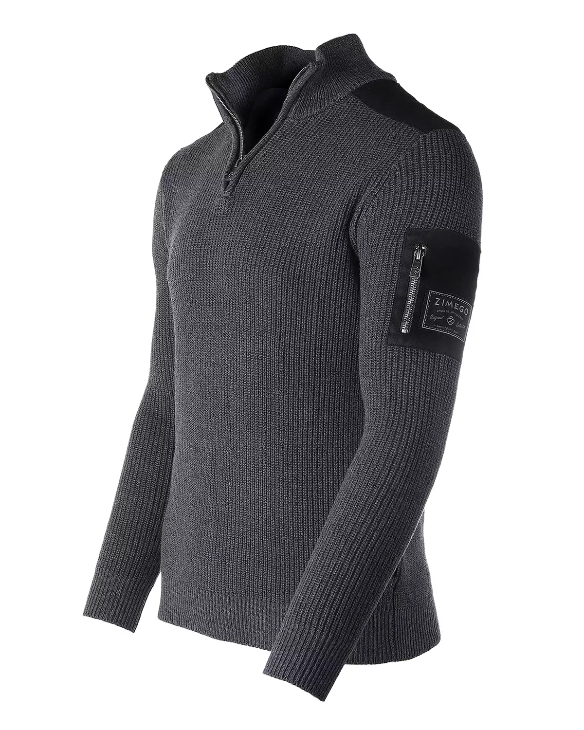 Long Sleeve Pullover Quarter Zip Mock Neck Polo Sweater with Pocket