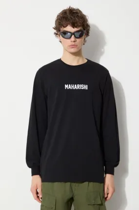 Maharishi cotton longsleeve top Woodblock Dragon black color with a print 1277.BLACK