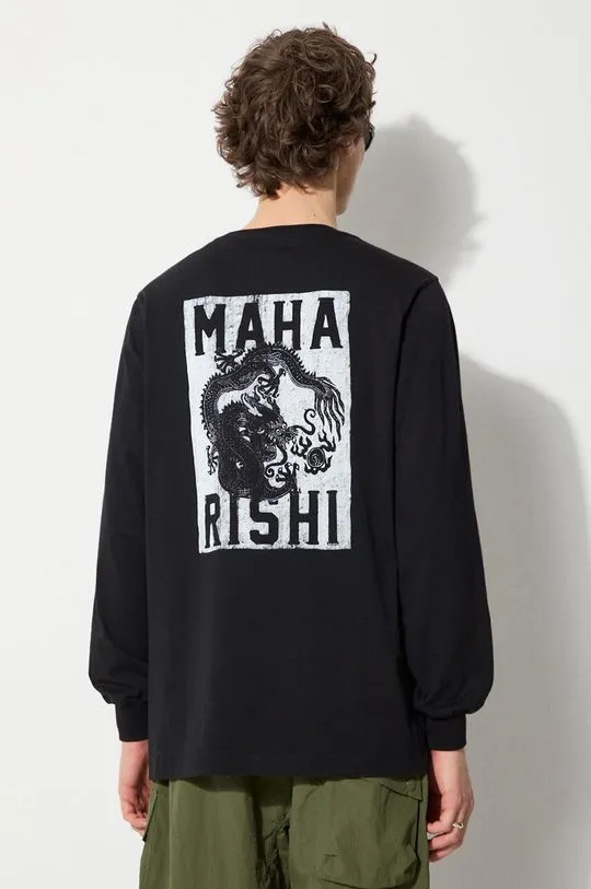 Maharishi cotton longsleeve top Woodblock Dragon black color with a print 1277.BLACK