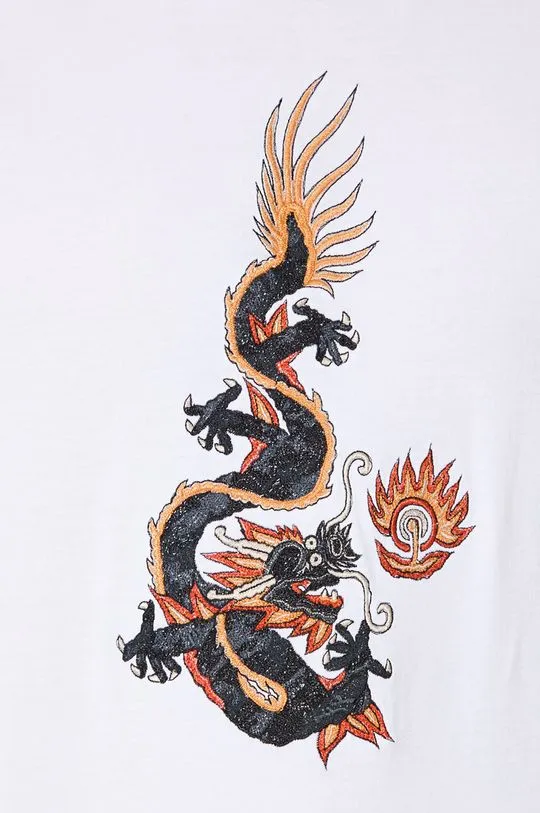 Maharishi cotton t-shirt Original Dragon men’s white color 5125.WHITE