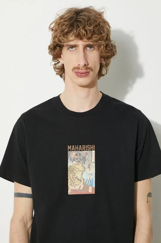 Maharishi cotton t-shirt Tiger Vs. Dragon T-Shirt men’s black color 1078.BLACK