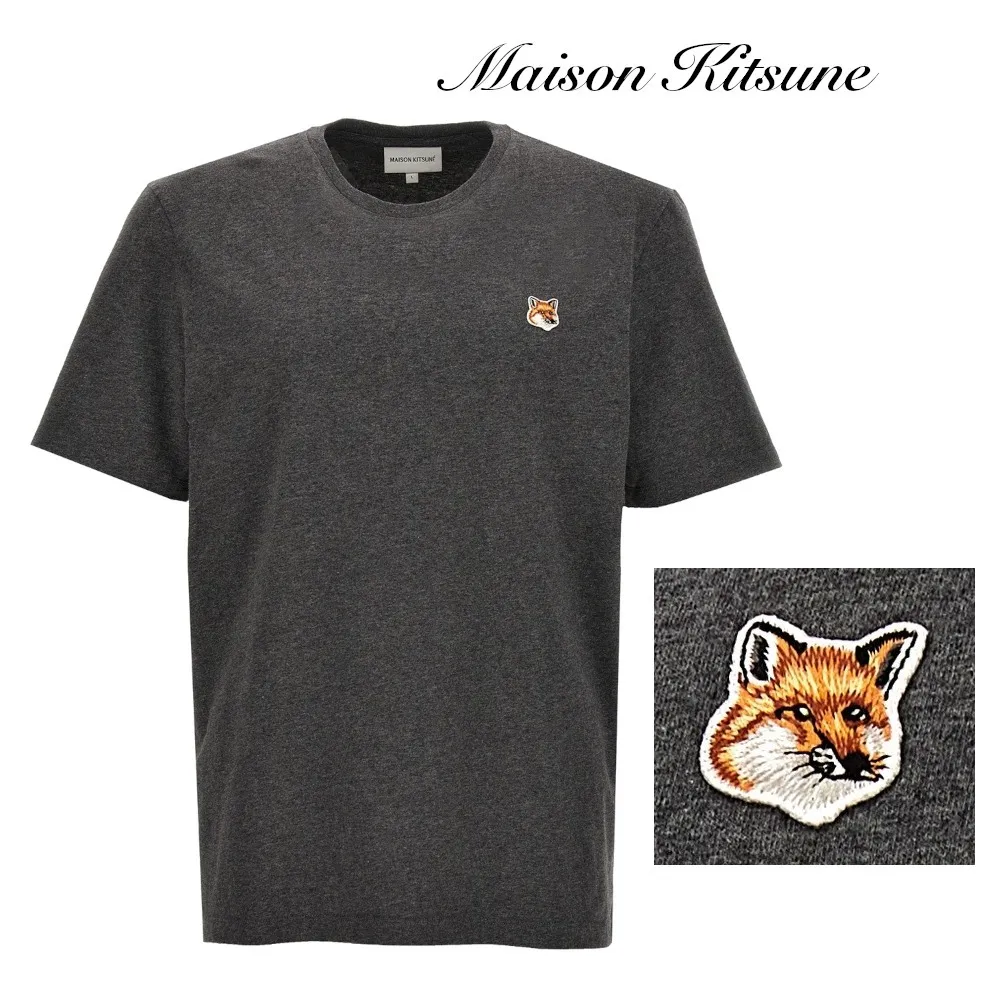 MAISON KITSUNE  |Crew Neck Plain Other Animal Patterns Cotton Short Sleeves