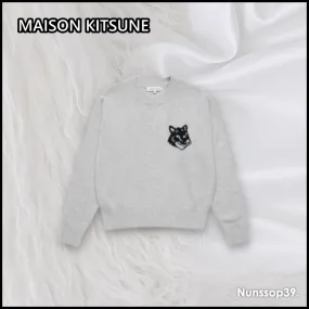 MAISON KITSUNE  |Crew Neck Wool Street Style Long Sleeves Plain Logo