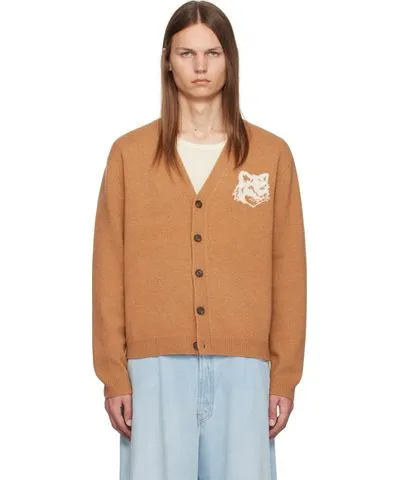 Maison Kitsune Tan Fox Head Intarsia Cardigan