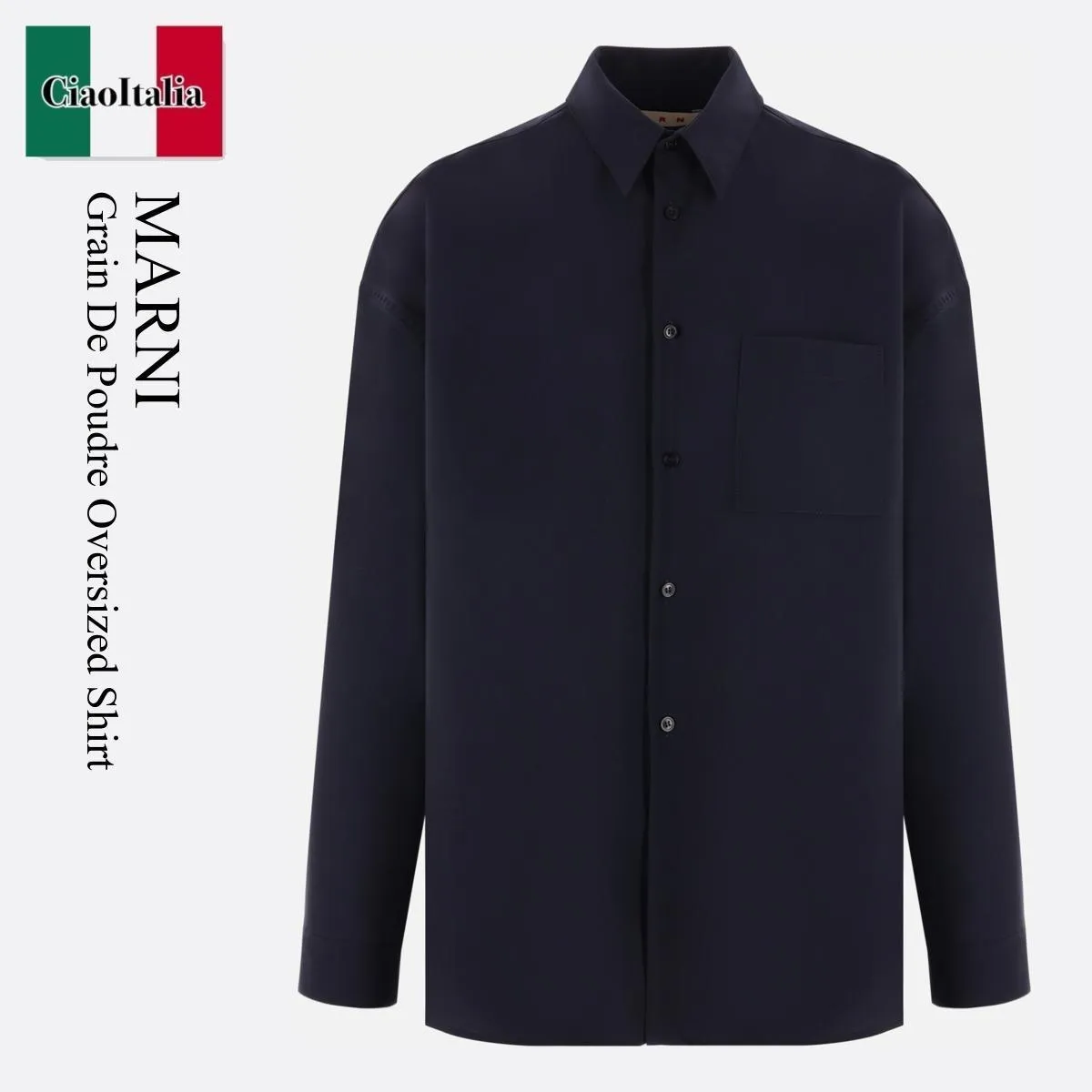 MARNI  |Deep blue tropical wool long-sleeved shirt