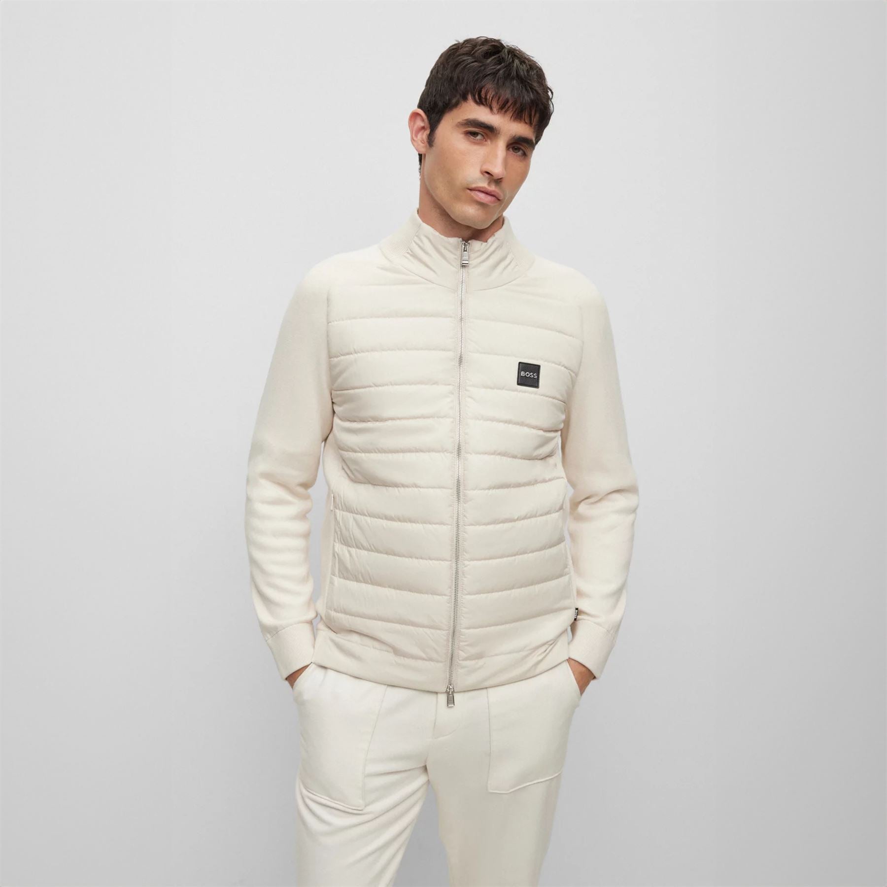 Medesimo Knitted Cotton Regular Fit Hybrid Jacket Open White - W23