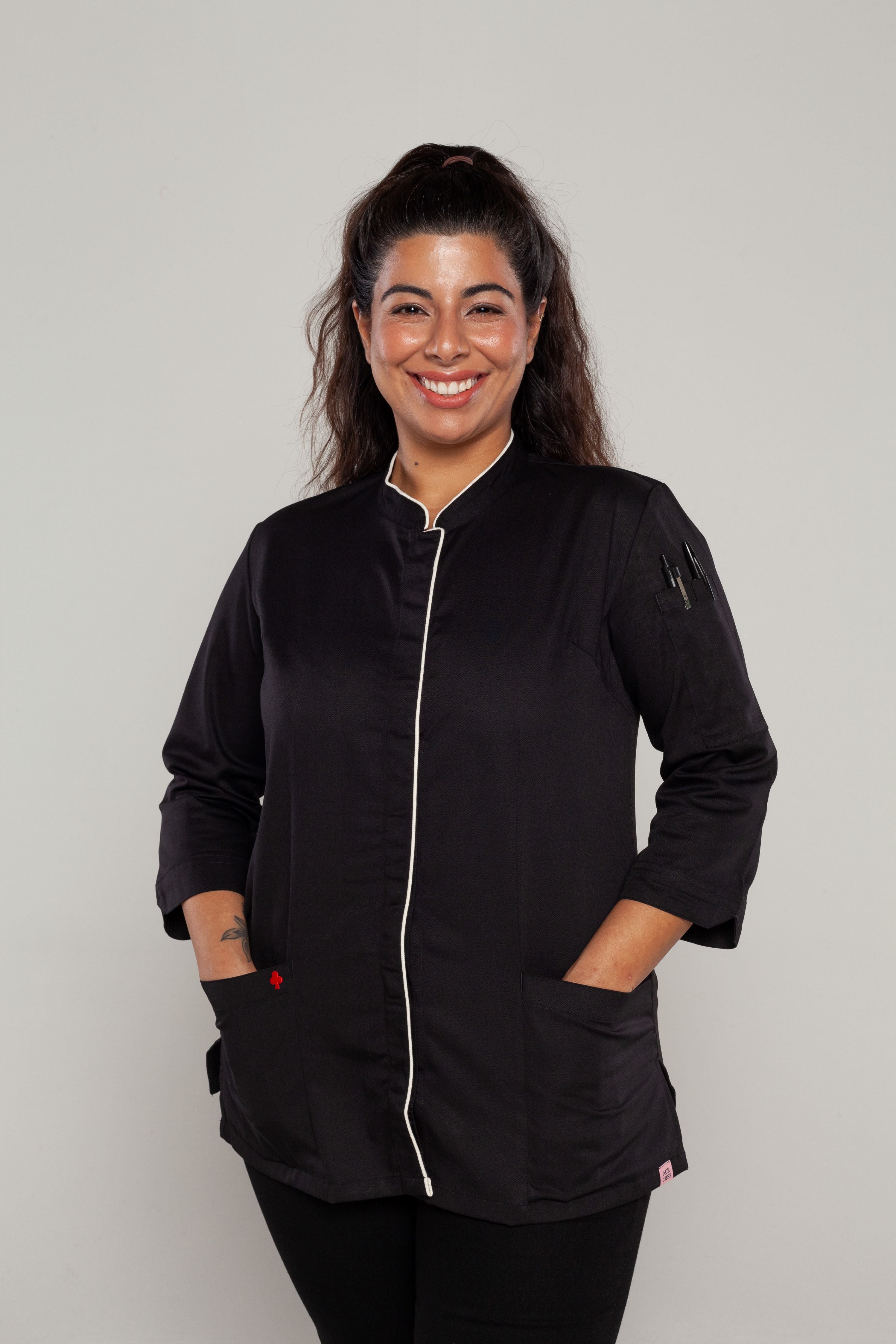 Mel 3/4 sleeves Black women's chef jacket