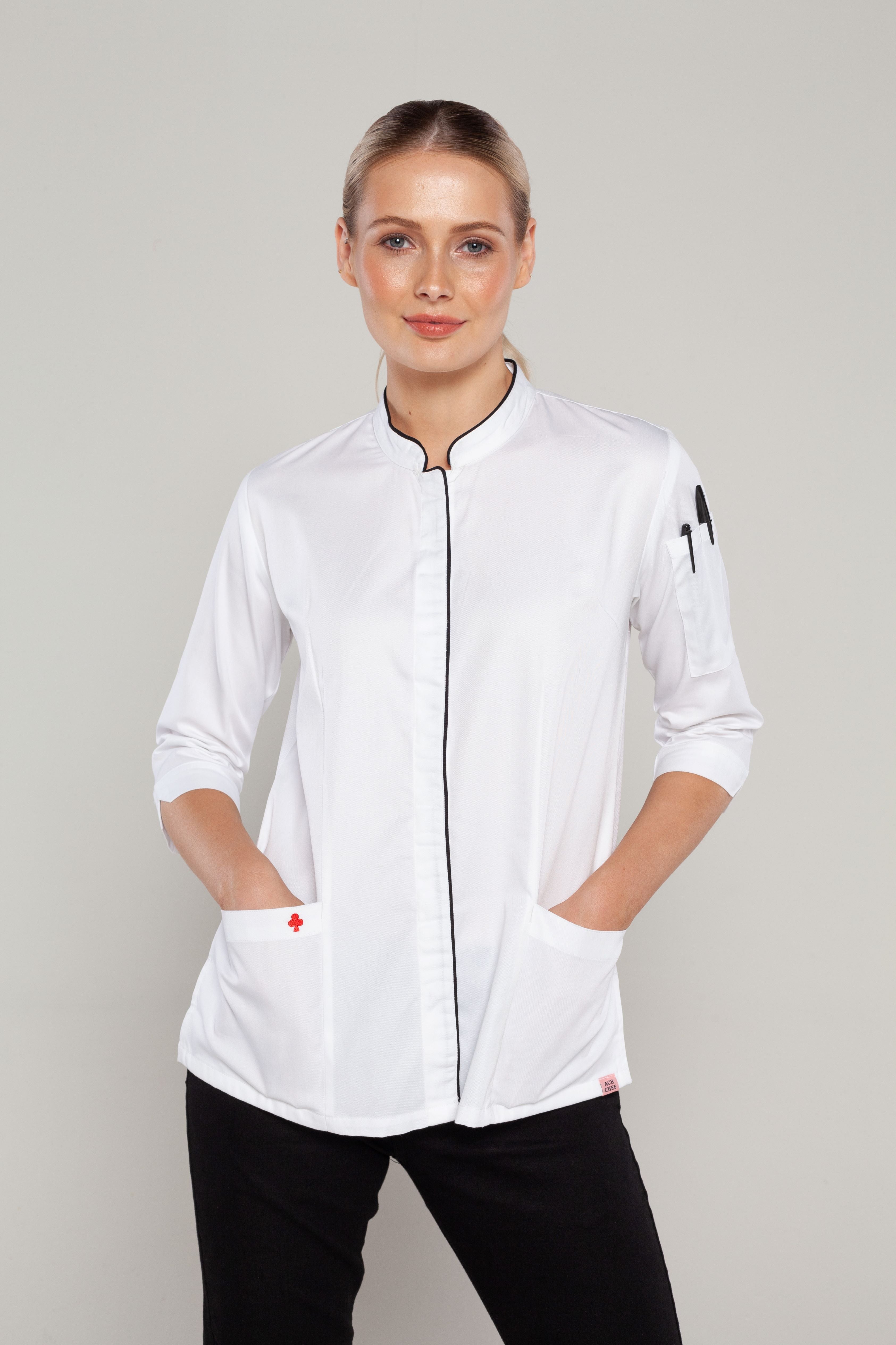 Mel 3/4 sleeves White women's chef jacket