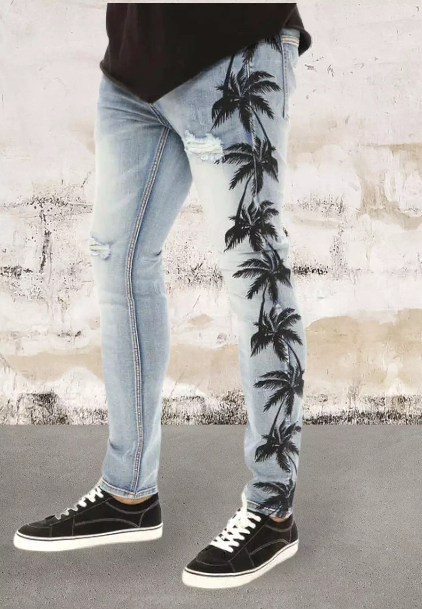 Men ripped skinny palm tree Jeans