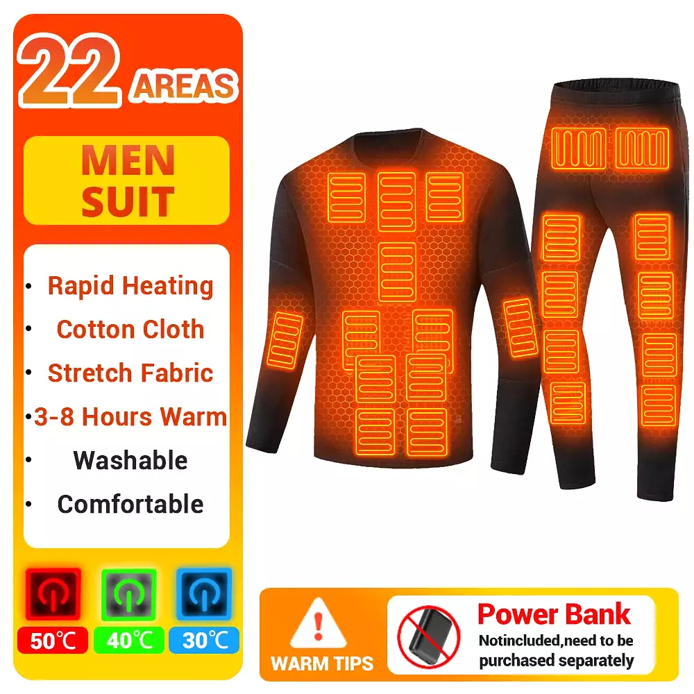 Men Winter Thermal Heated Jacket Vest Heated Underwear Women's Ski Suit USB Electric Heating Clothing Fleece Thermal Long Johns