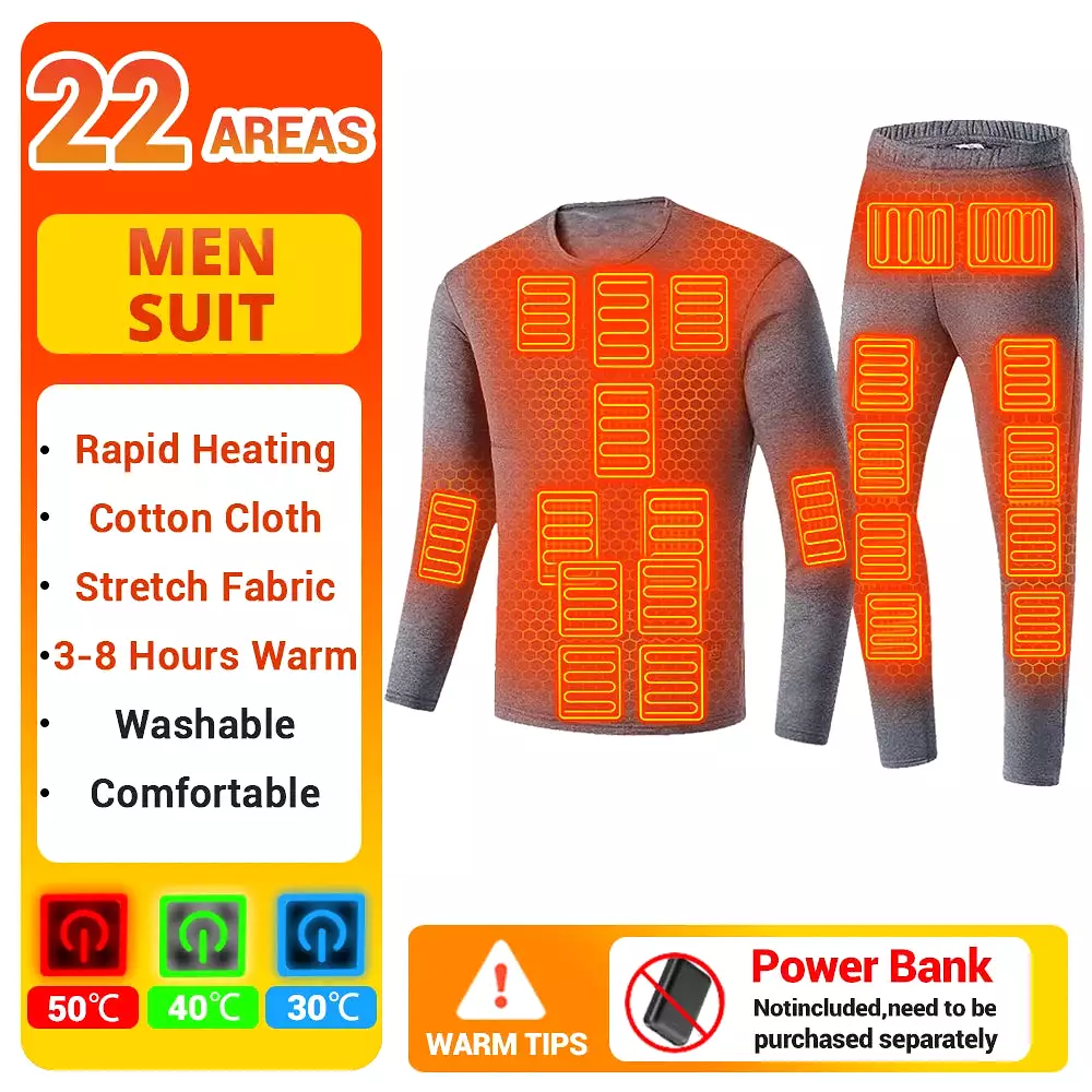 Men Winter Thermal Heated Jacket Vest Heated Underwear Women's Ski Suit USB Electric Heating Clothing Fleece Thermal Long Johns