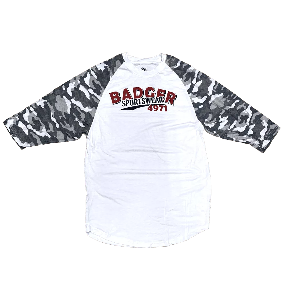 Men's Badger Sport •Vintage Camo Tri-Blend•  Baseball Tee Large