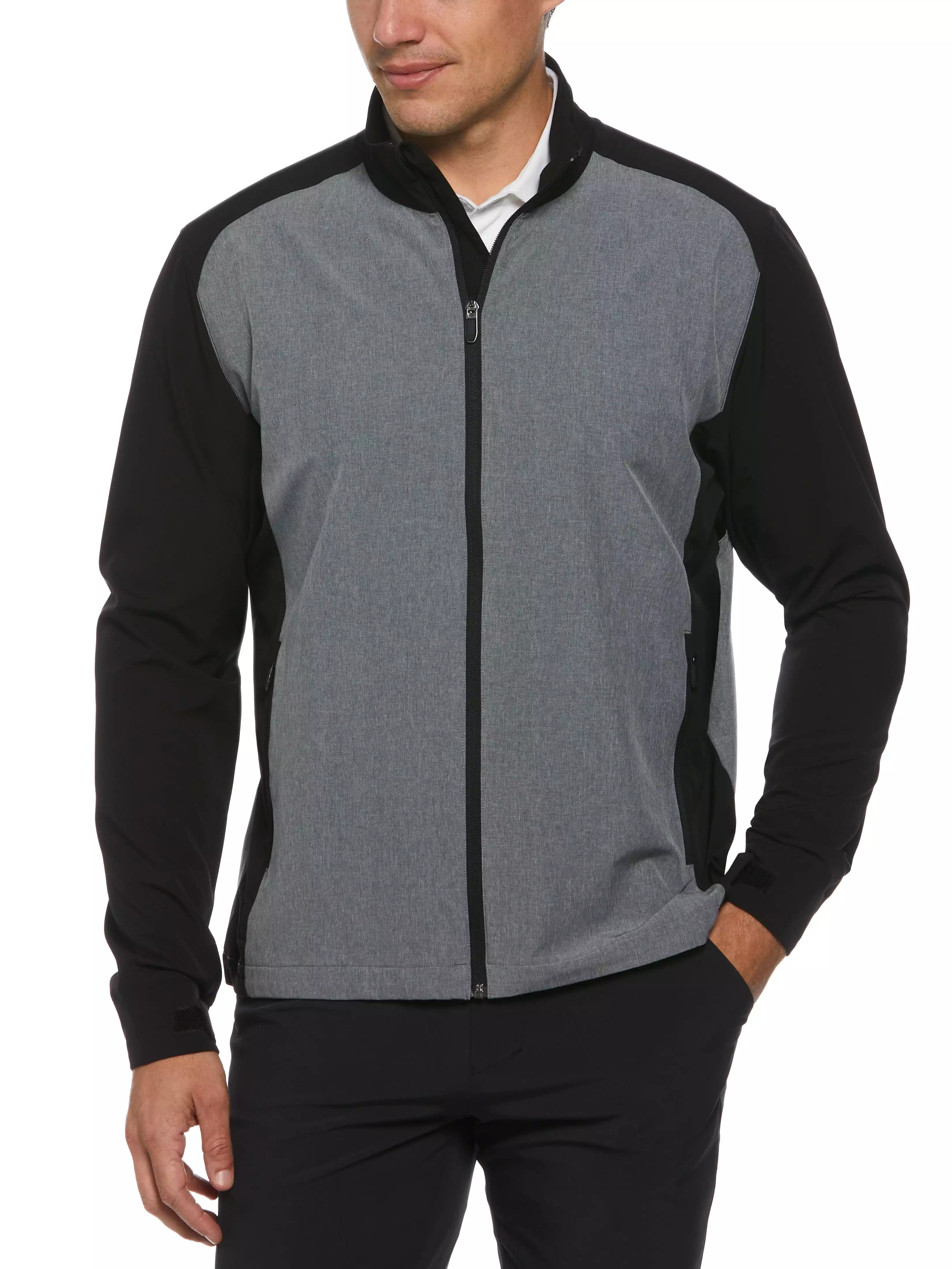 Mens Heathered Block Full Zip Golf Jacket