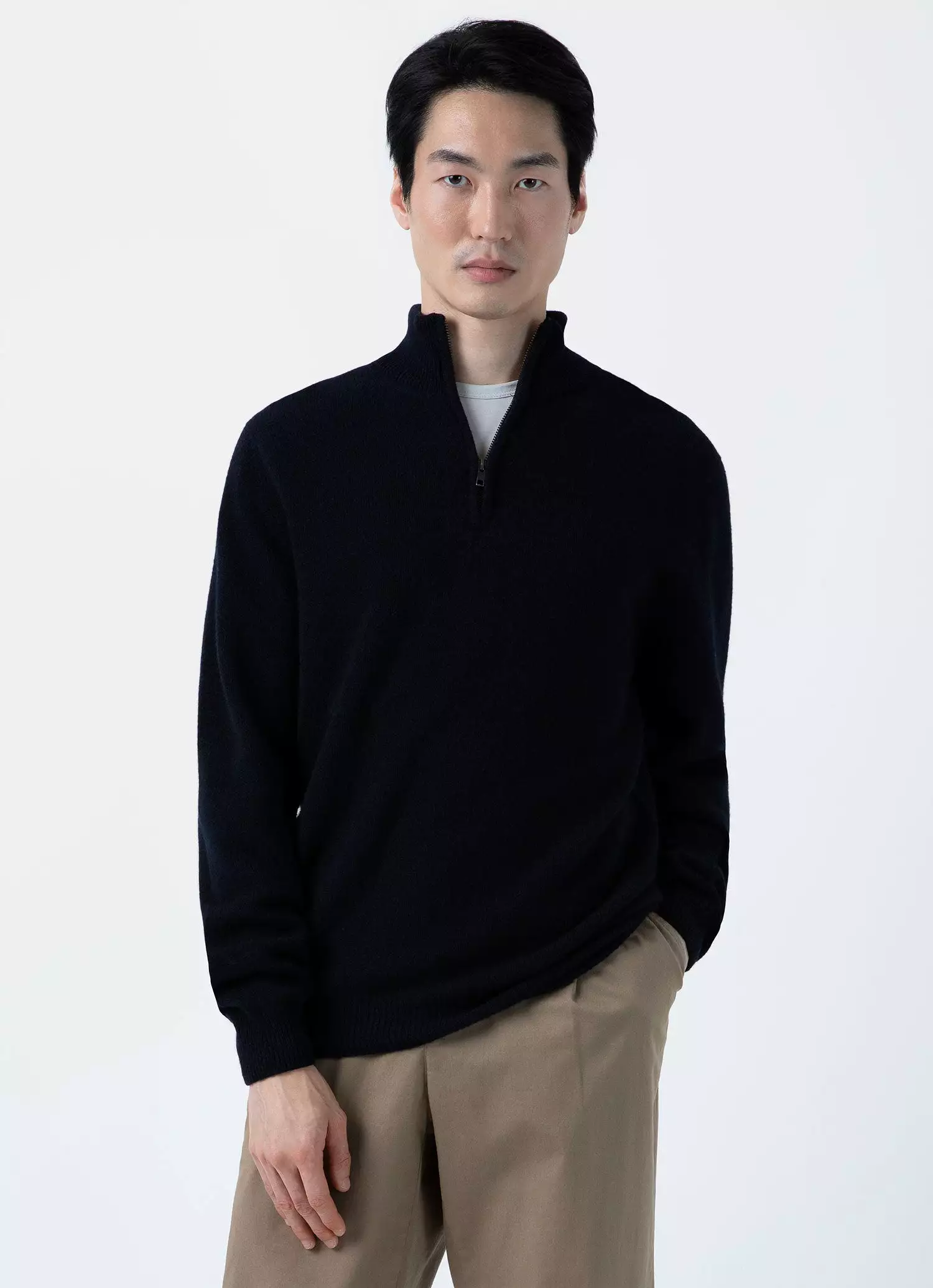 Men's Lambswool Half Zip Jumper in Dark Navy Mouline