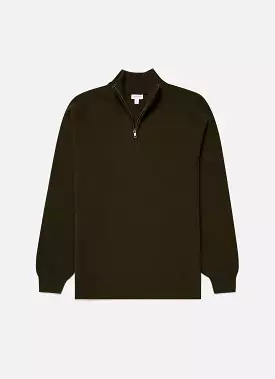 Men's Lambswool Half Zip Jumper in Dark Olive