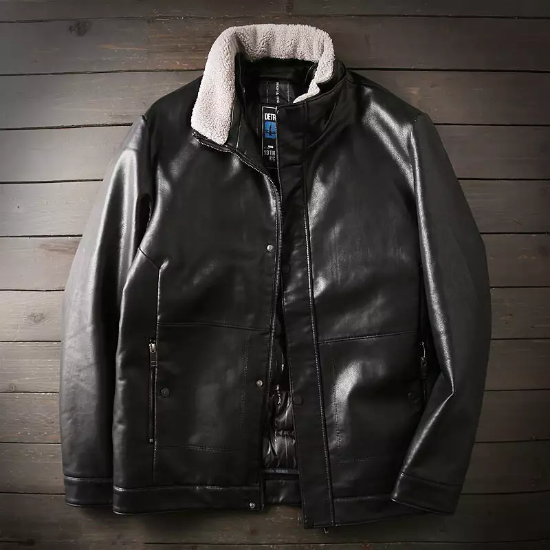 Mens Large size Detachable liner men's autumn and winter down cotton 2 in 1 leather jacket