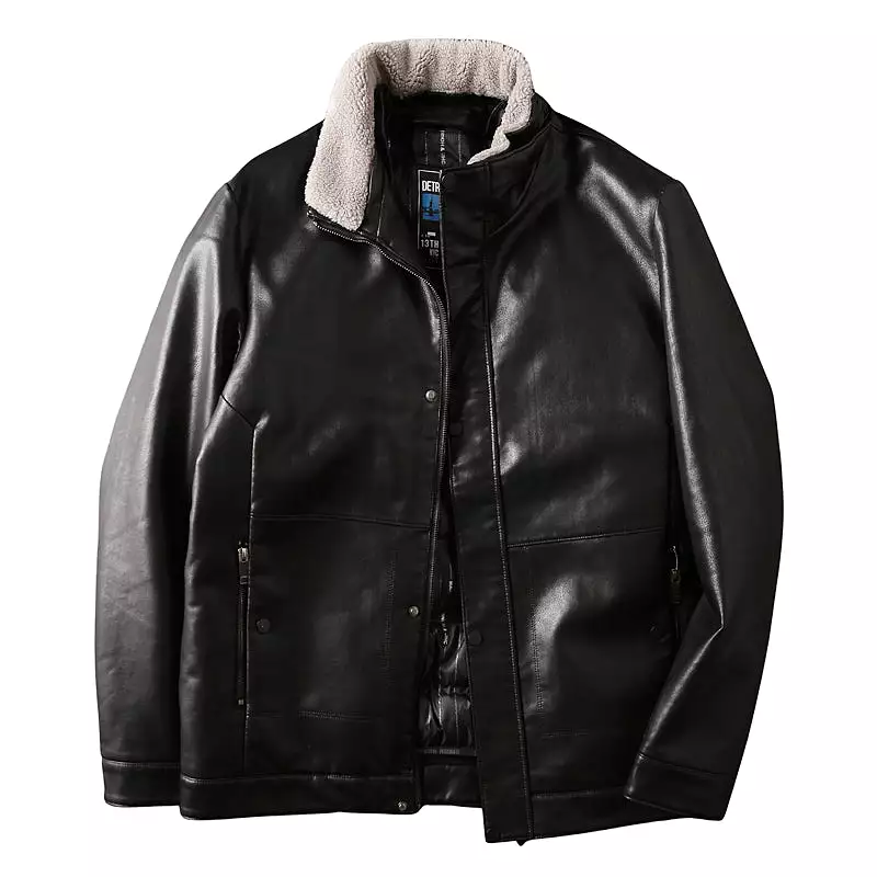 Mens Large size Detachable liner men's autumn and winter down cotton 2 in 1 leather jacket