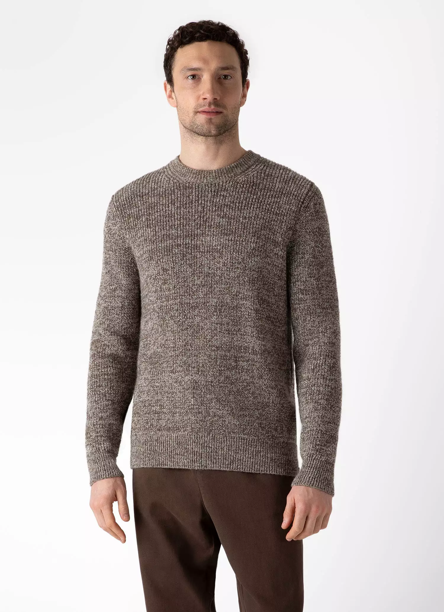 Men's Luxury British Wool Jumper in Natural Ecru/Brown Twist